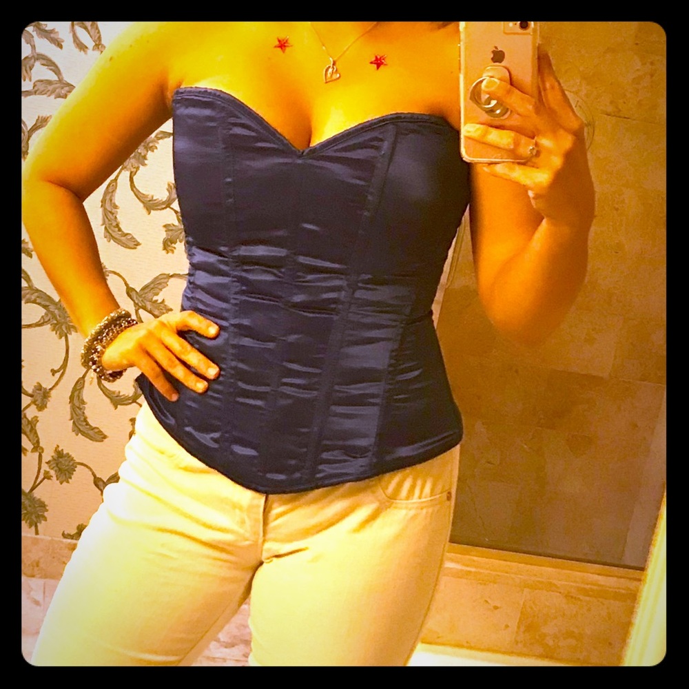 Royal blue silk corset